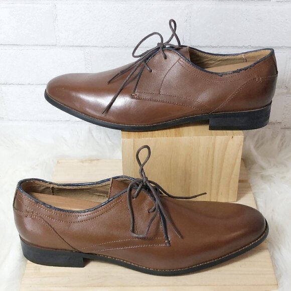 Steve Madden Lancaster Plain Toe Leather Oxford Cognac Brown Mens Size 10.5 NWOT - Picture 1 of 7